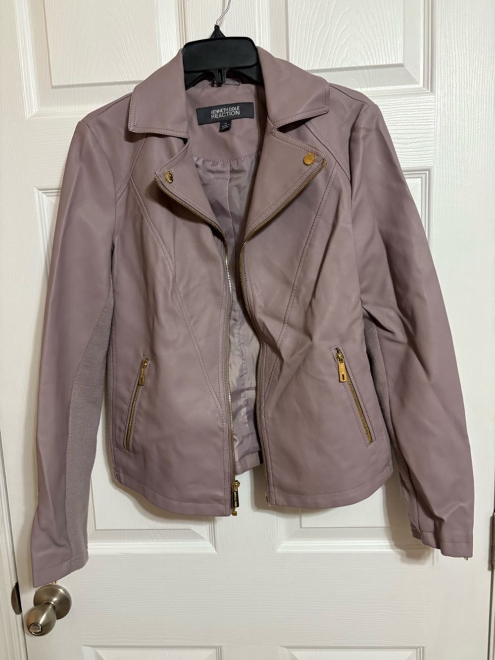 Kenneth Cole Reaction Dusty Mauve Faux-Leather Moto Jacket